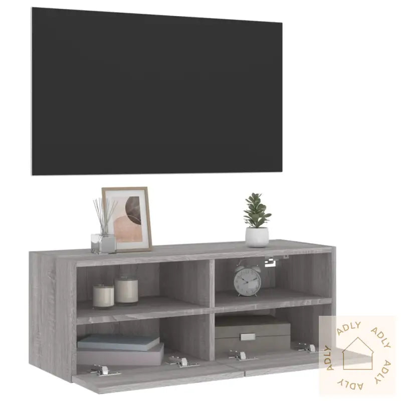 Vegghengt Tv-Benk Grå Sonoma 80X30X30 Cm Konstruert Tre