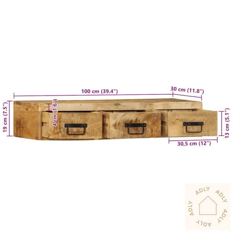 Veggmontert Tv-Benk 100X30X19 Cm Grovt Heltre Mangotre