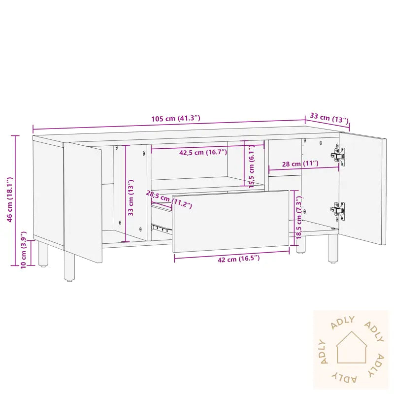 Tv Cabinet 105X33,5X46 Cm Solid Wood Acacia