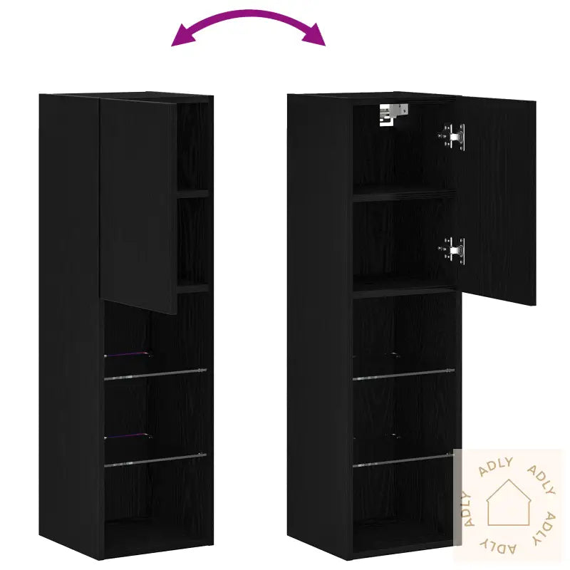 Led Tv-Skap Svart Eik 30,5X30X102 Cm Konstruert Tre