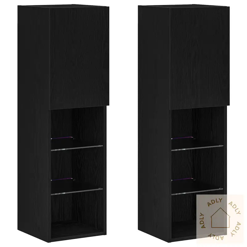 Led Tvskap 2 Stk Svart Eik 30,5X30X102 Cm Konstruert Tre