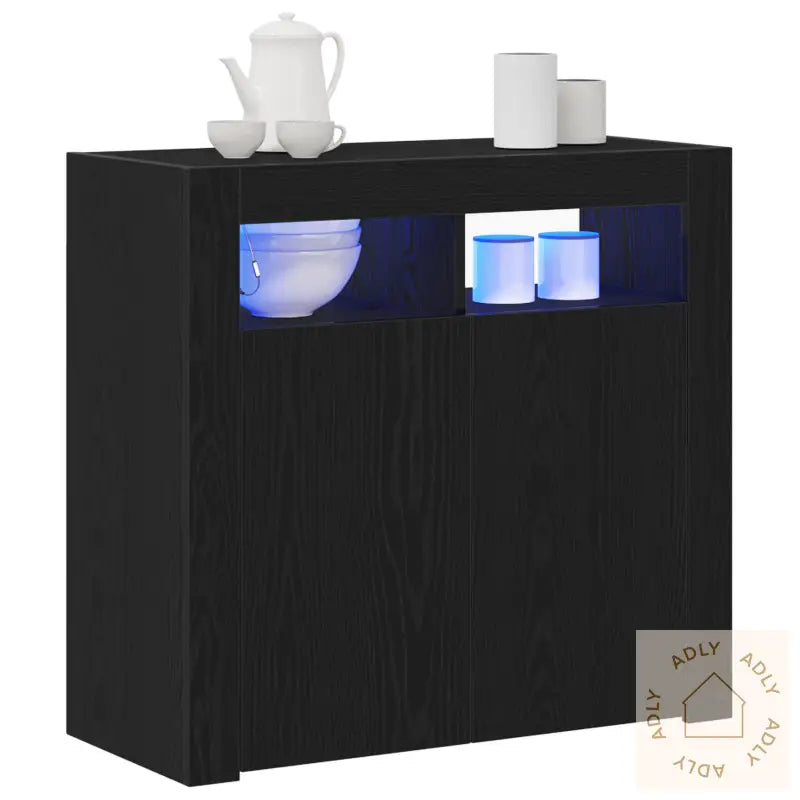 Sideboard Med Led-Lamper, Svart Eik, 80X35X75 Cm, Konstruert Tre