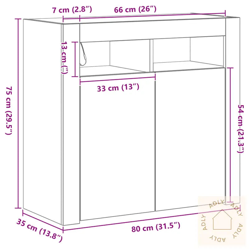 Sideboard Med Led-Lamper, Svart Eik, 80X35X75 Cm, Konstruert Tre
