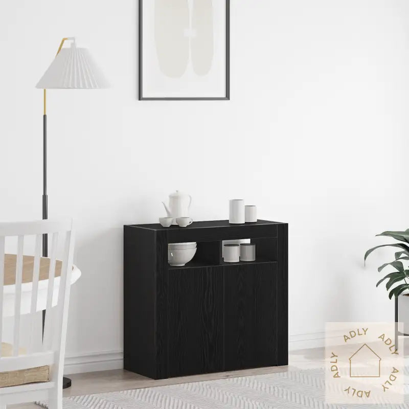 Sideboard Med Led-Lamper, Svart Eik, 80X35X75 Cm, Konstruert Tre