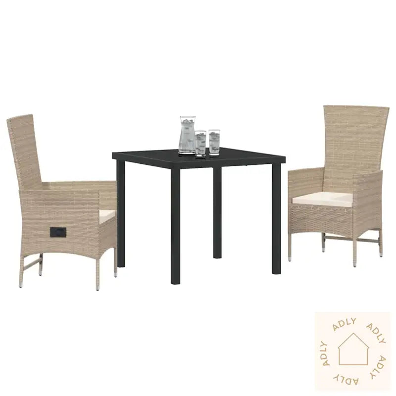 Utendørs Stoler Med Puter 3 Pcs Beige Kremhvit 80 X 80 X 73 Cm