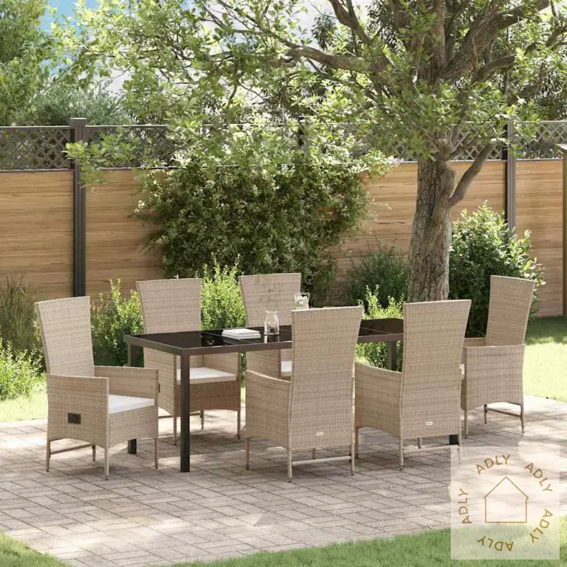 Utestoler Sett Med Pute 7 Pcs Beige 200 X 80 X 73 Cm