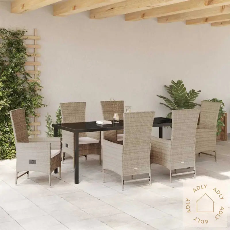 Utestoler Sett Med Pute 7 Pcs Beige 200 X 80 X 73 Cm