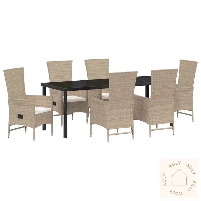 Utestoler Sett Med Pute 7 Pcs Beige 200 X 80 X 73 Cm