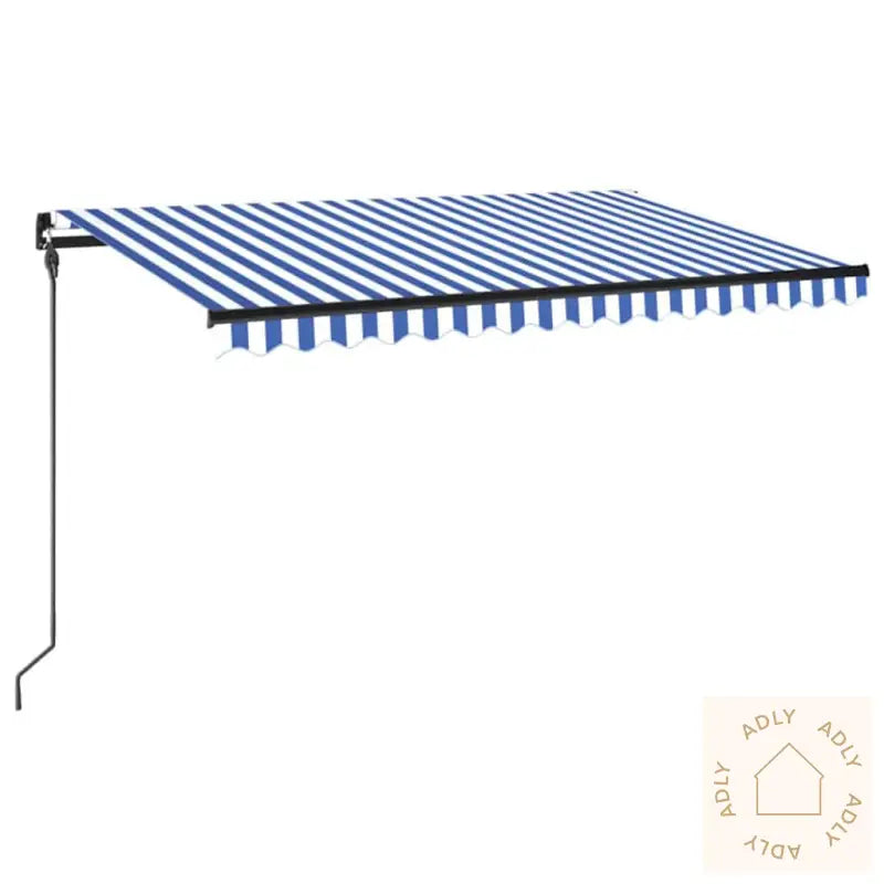 Manuell Uttrekkbar Markise Med Led 450X300 Cm Blå Og Hvit
