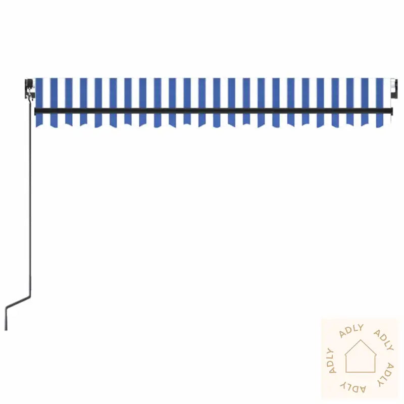 Manuell Uttrekkbar Markise Med Led 450X300 Cm Blå Og Hvit