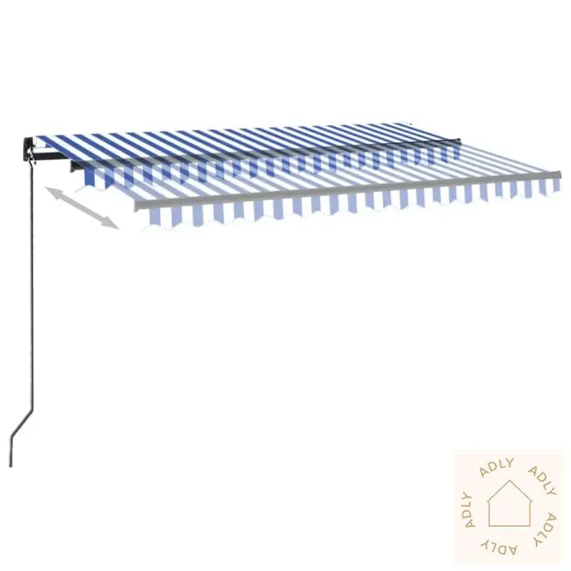 Manuell Uttrekkbar Markise Med Led 450X300 Cm Blå Og Hvit