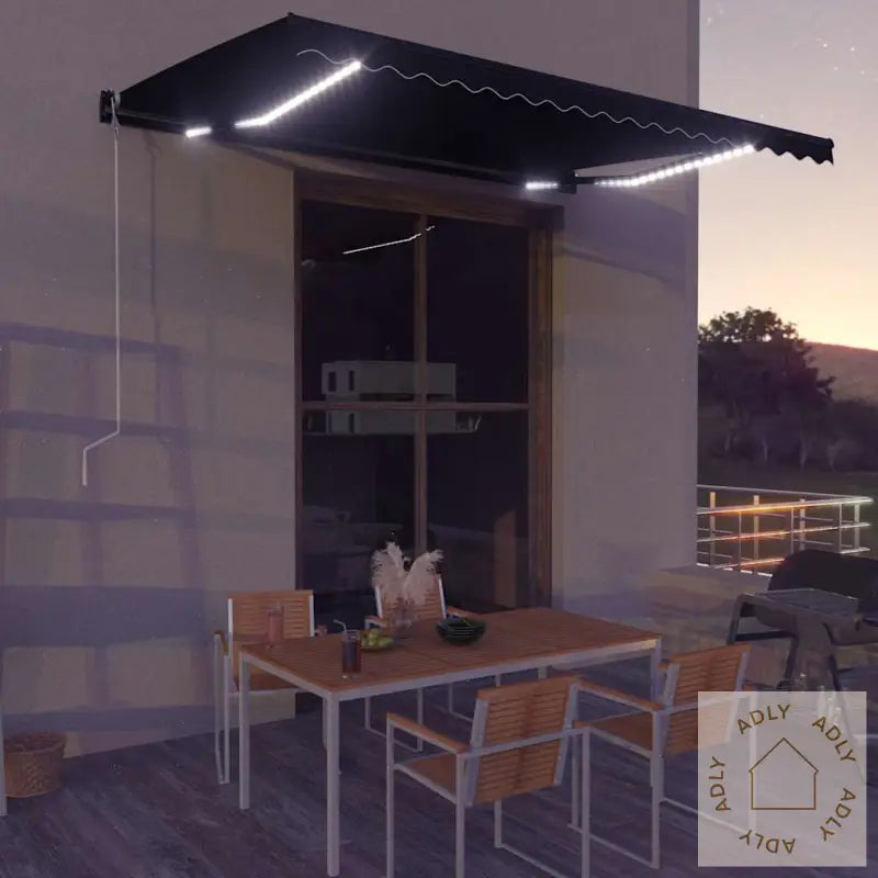 Manuell Uttrekkbar Markise Med Led 450X300 Cm Antrasitt