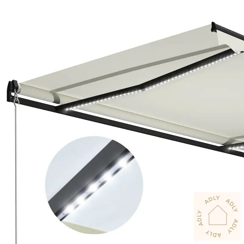 Manuell Uttrekkbar Markise Med Led 300X250 Cm Kremhvit