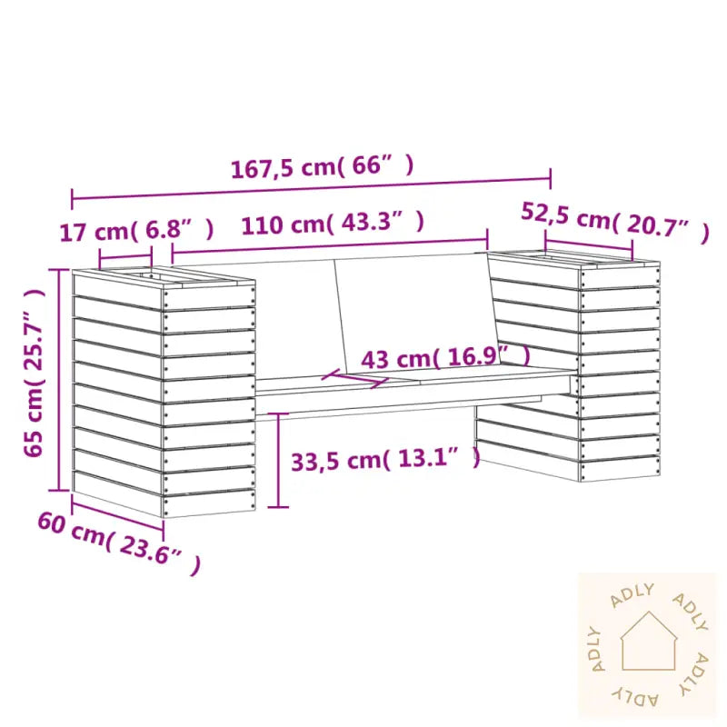 Benk Med Plantekasser 167,5X60X65 Cm Heltre Douglasgran