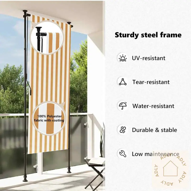 Utendørs Rullegardin Oransje Og Hvit 120X270 Cm Stoff Og Stål