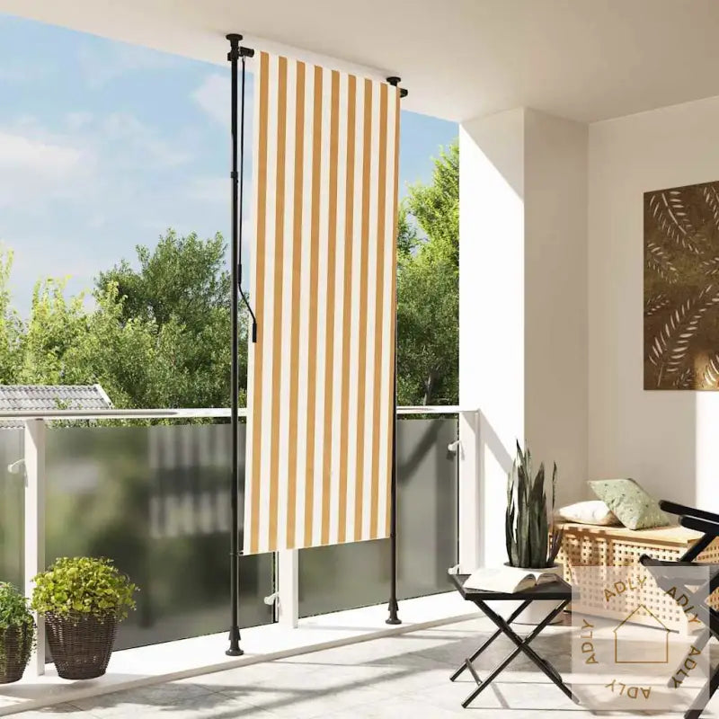 Utendørs Rullegardin Oransje Og Hvit 120X270 Cm Stoff Og Stål