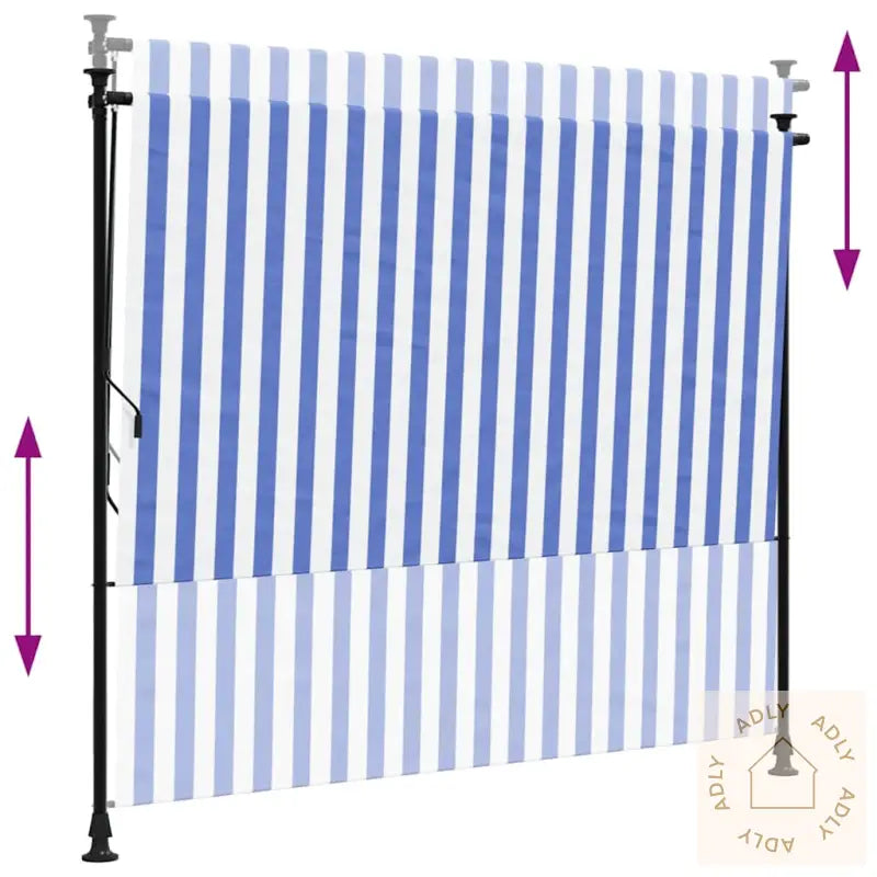 Utendørs Rullegardin Blå Og Hvit 200X270 Cm Stoff Og Stål