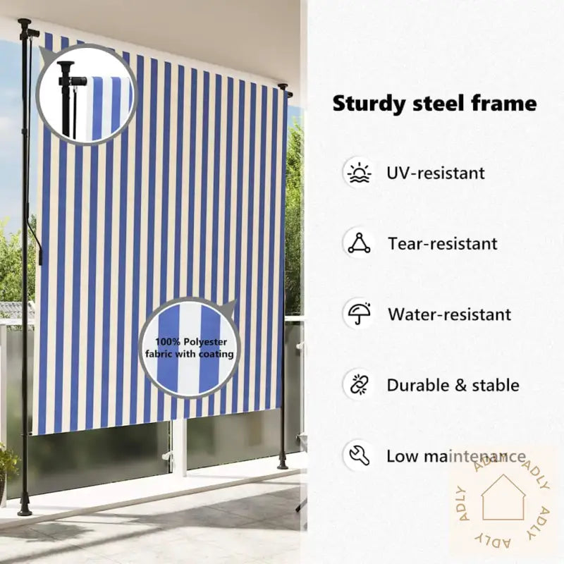 Utendørs Rullegardin Blå Og Hvit 200X270 Cm Stoff Og Stål