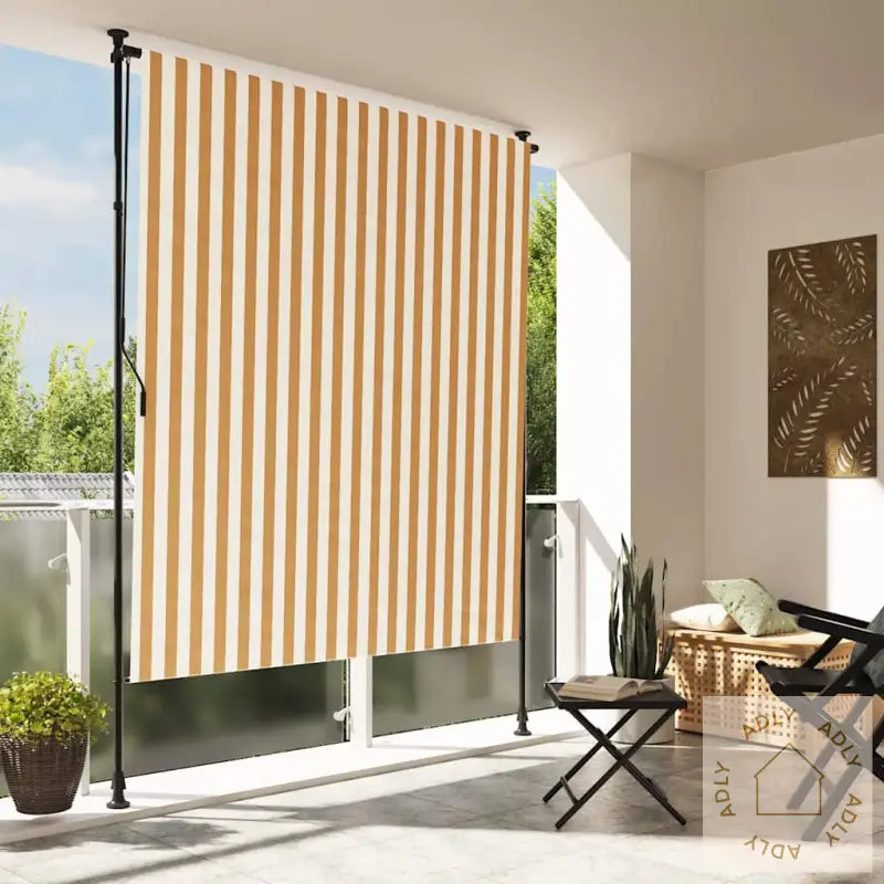 Utendørs Rullegardin Oransje Og Hvit 150X270 Cm Stoff Og Stål