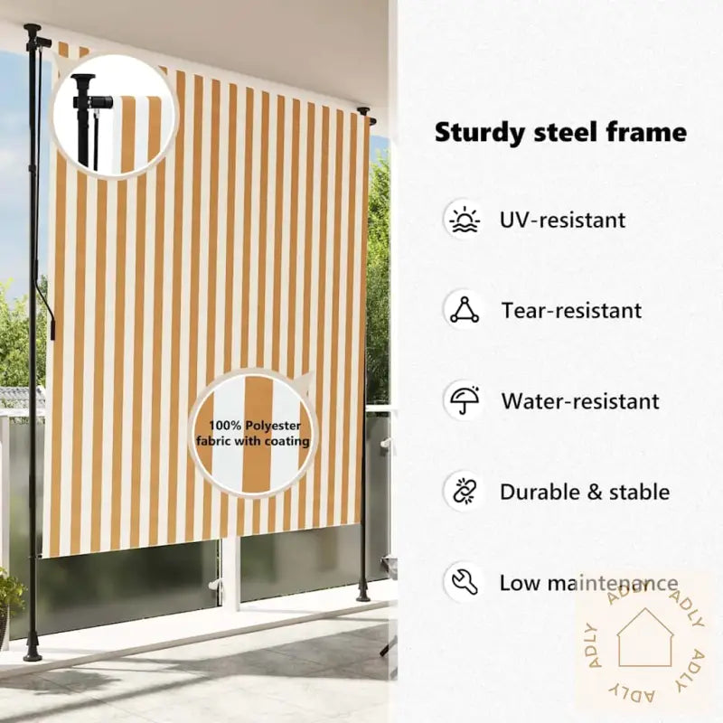 Utendørs Rullegardin Oransje Og Hvit 150X270 Cm Stoff Og Stål