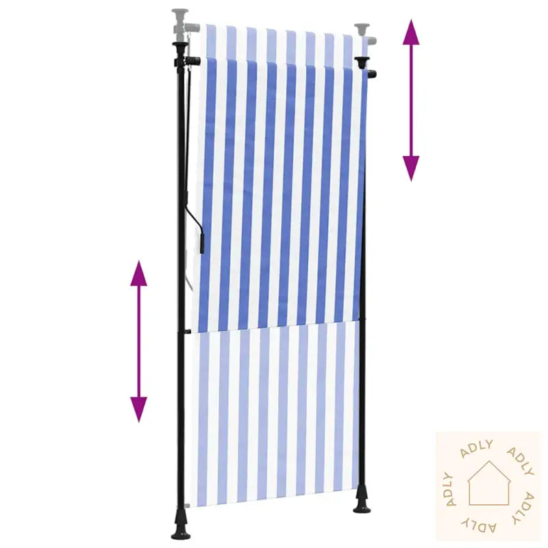 Utendørs Rullegardin Blå Og Hvit 100X270 Cm Stoff Og Stål