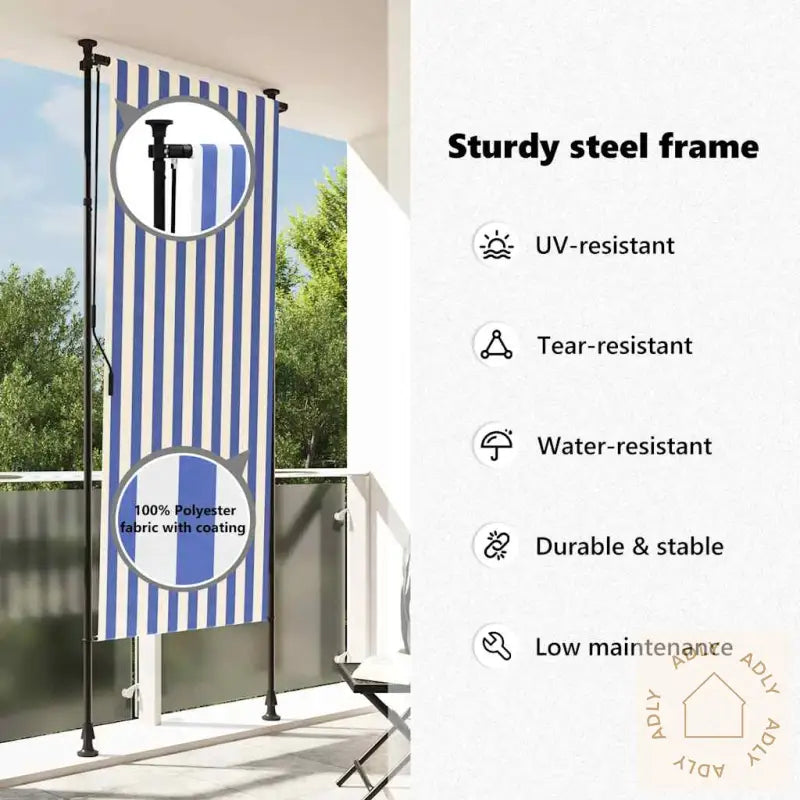 Utendørs Rullegardin Blå Og Hvit 100X270 Cm Stoff Og Stål