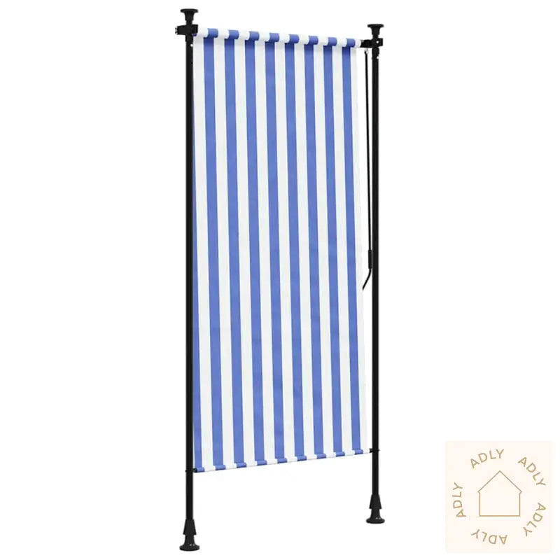 Utendørs Rullegardin Blå Og Hvit 100X270 Cm Stoff Og Stål