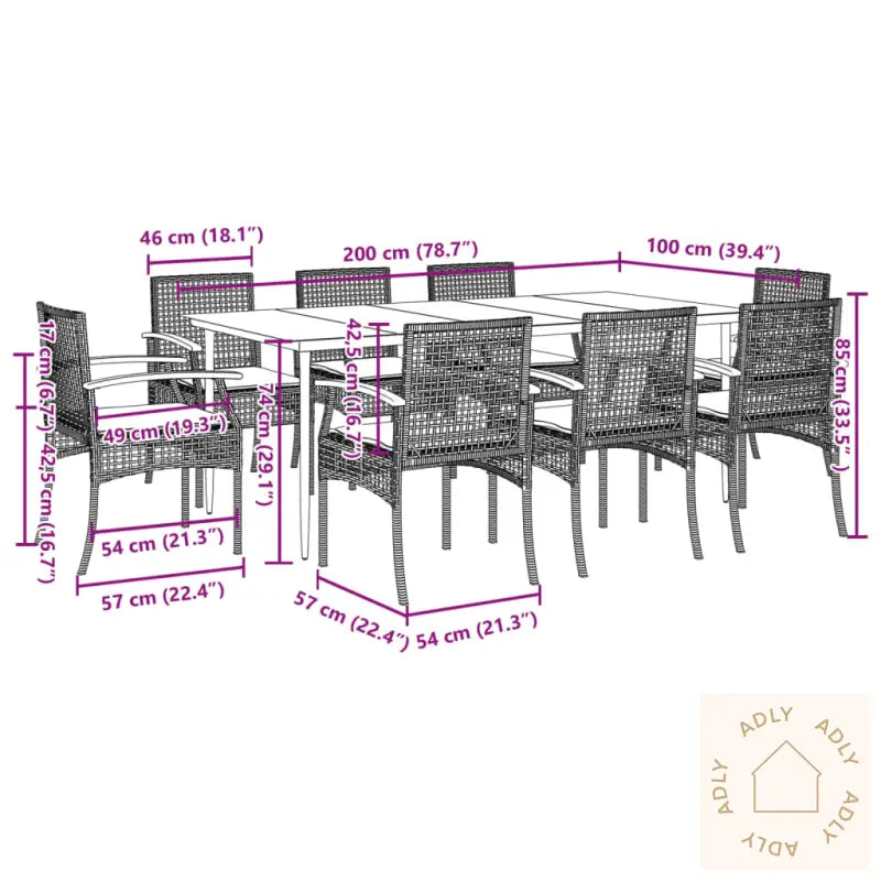 Hagespisegruppe Med Puter 9 Deler Polyrotting Beige