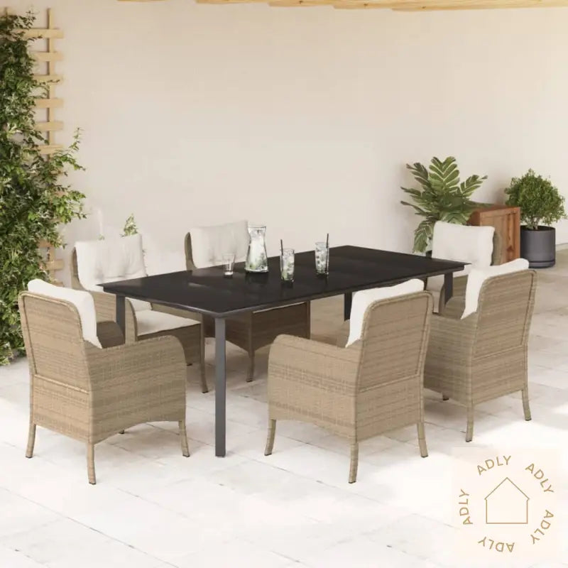 Hagespisegruppe Med Puter 7 Deler Polyrotting Beige