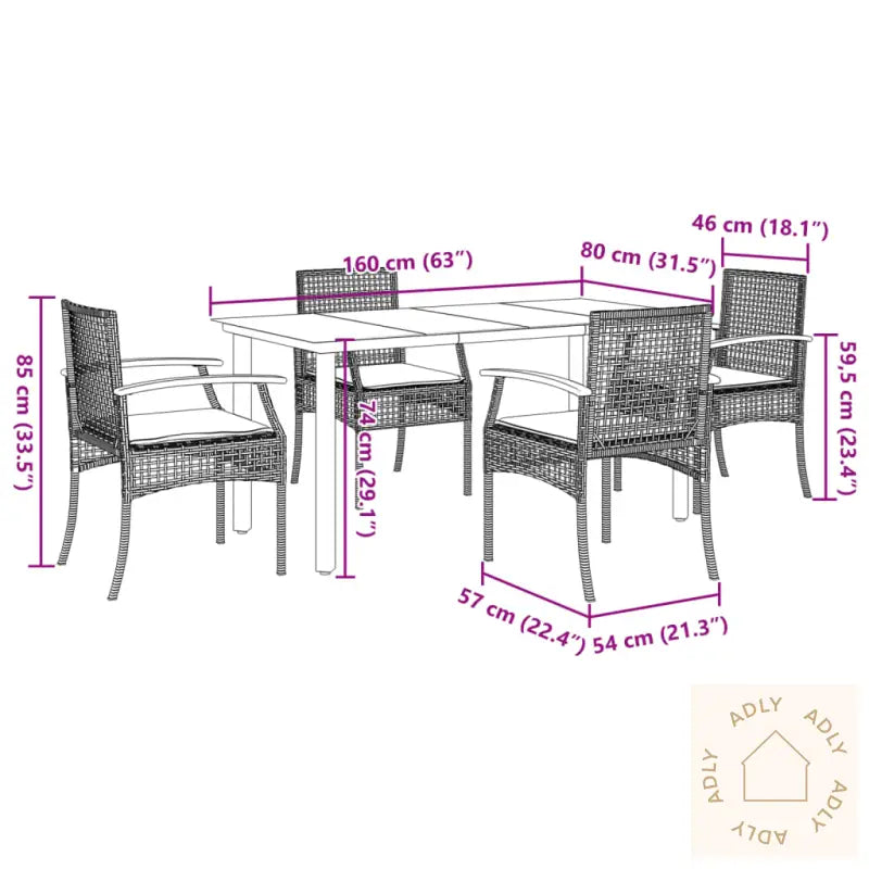 Hagespisegruppe Med Puter 5 Deler Polyrotting Beige