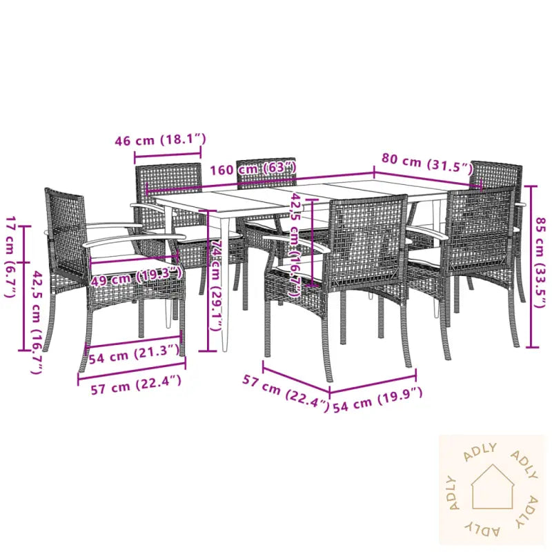 Hagespisegruppe Med Puter 7 Deler Polyrotting Svart
