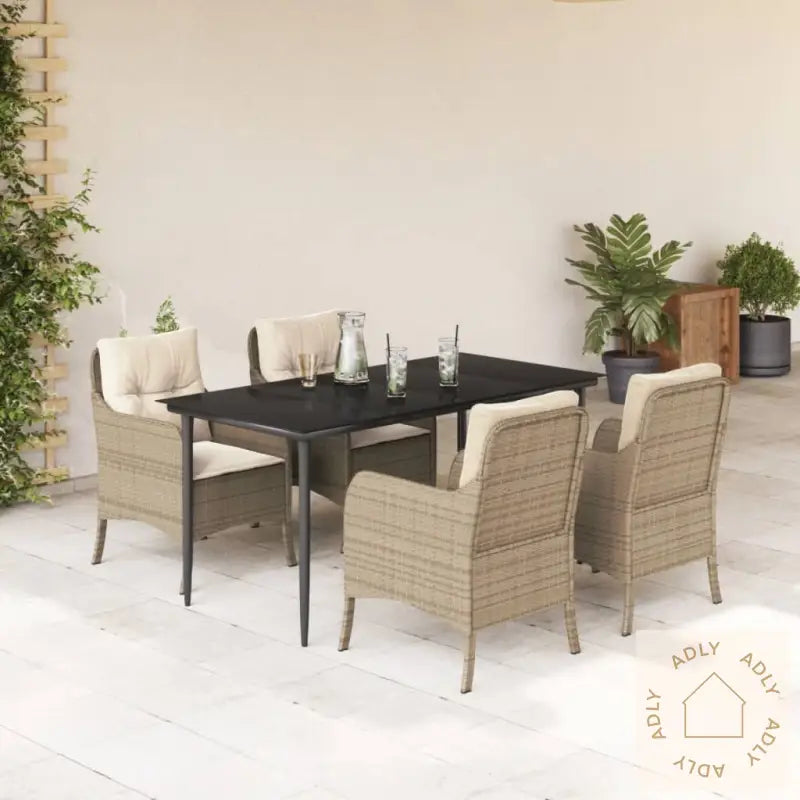 Hagespisegruppe Med Puter 5 Deler Polyrotting Beige