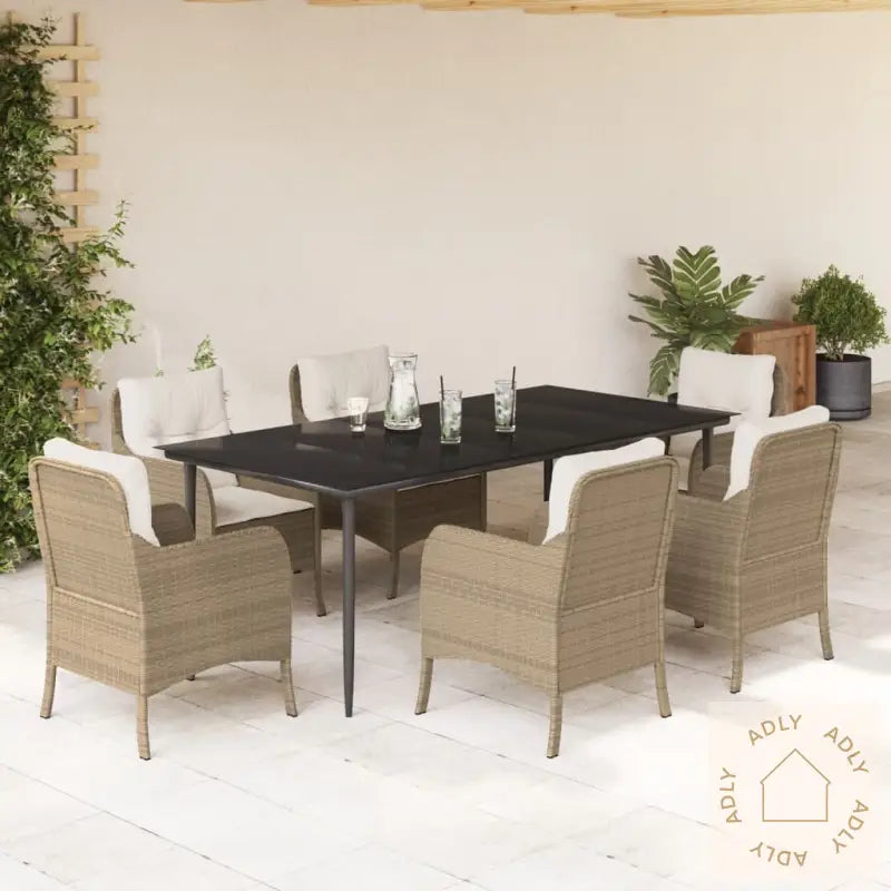 Hagespisegruppe Med Puter 7 Deler Polyrotting Beige