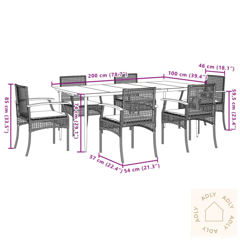 Hagespisegruppe Med Puter 7 Deler Polyrotting Beige