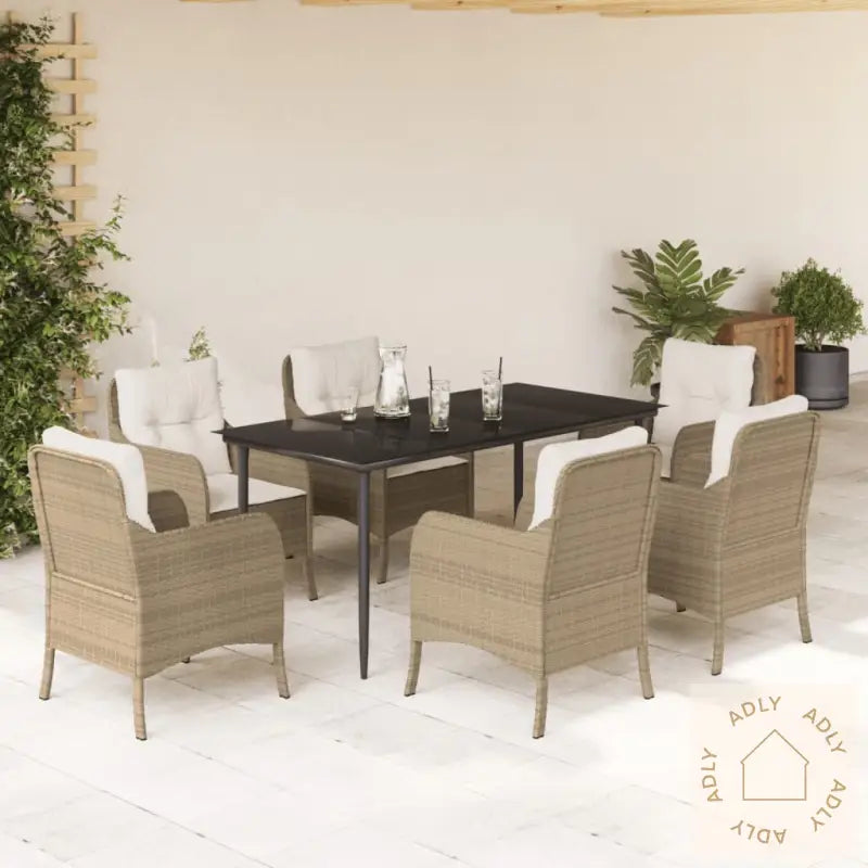 Hagespisegruppe Med Puter 7 Deler Polyrotting Beige