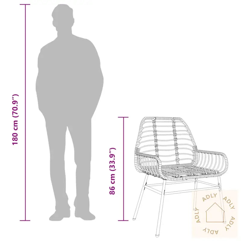 Rattan-style stol med metallbein for Spisestuesett med herdet glass og svart pulverlakkert stål