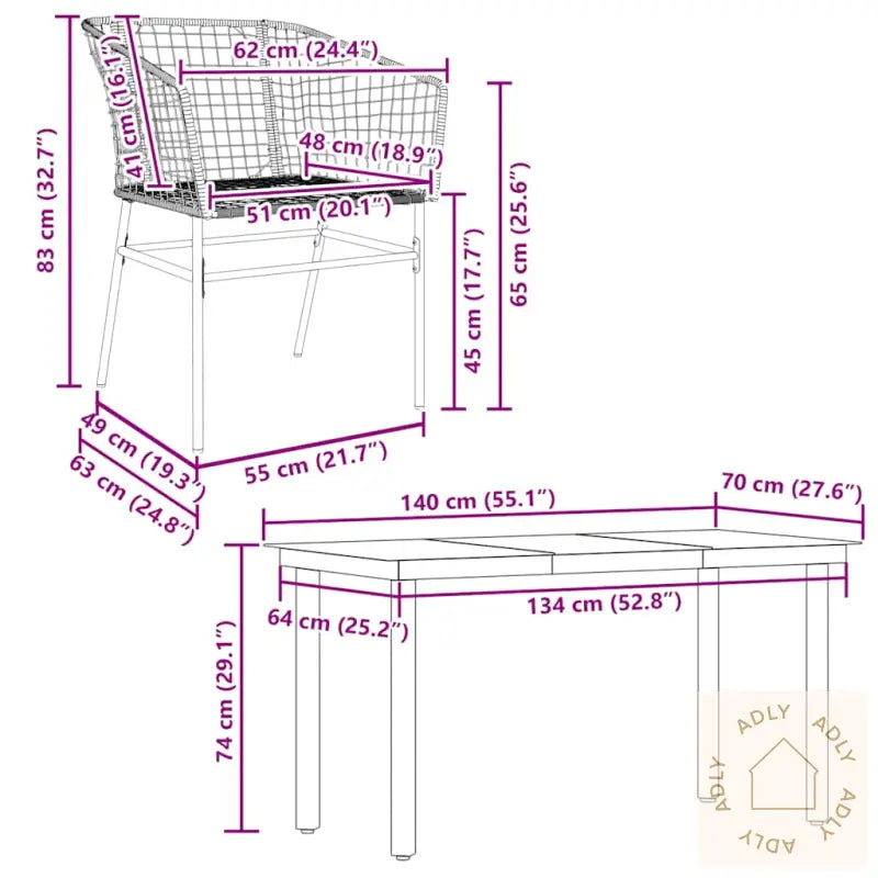 Hagespisegruppe 5 Deler Svart Polyrotting Glass
