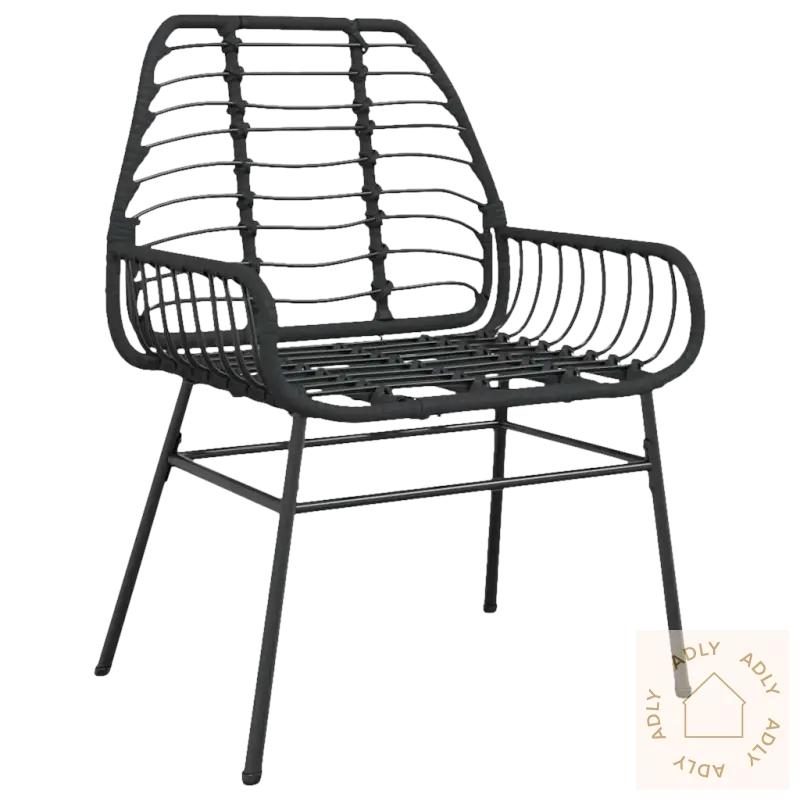 Black wicker armchair fra Spisestuesett med herdet glass og pulverlakkert stål
