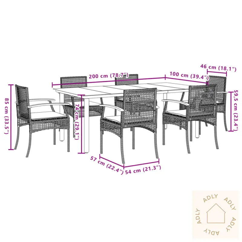 Hagespisegruppe Med Puter 7 Deler Polyrotting Beige