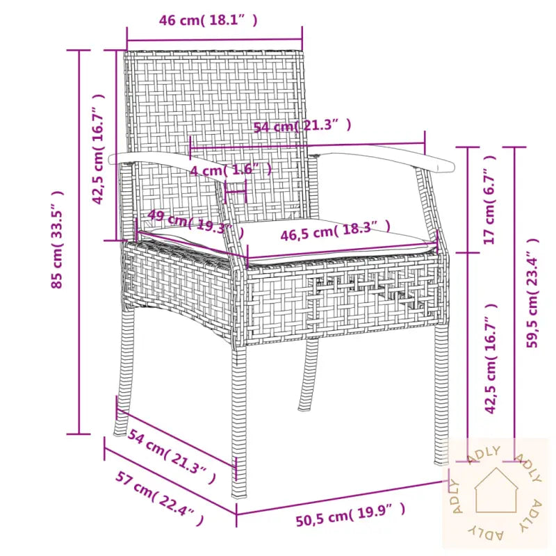 Hagespisegruppe Med Puter 3 Deler Svart Polyrotting