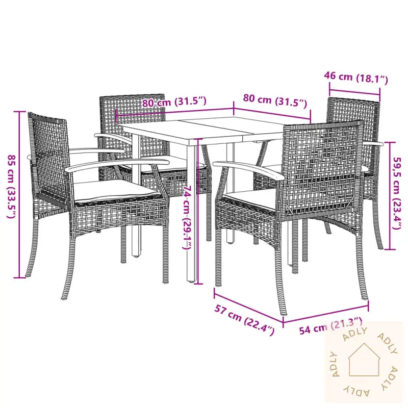 Hagespisegruppe Med Puter 5 Deler Svart Polyrotting