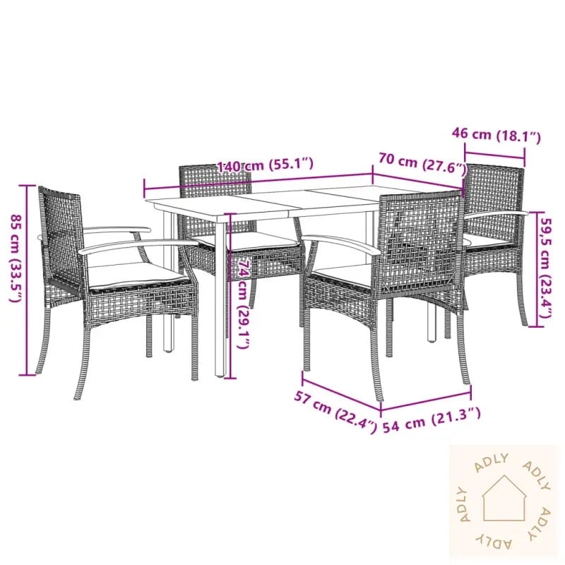 Hagespisegruppe Med Puter 5 Deler Polyrotting Beige