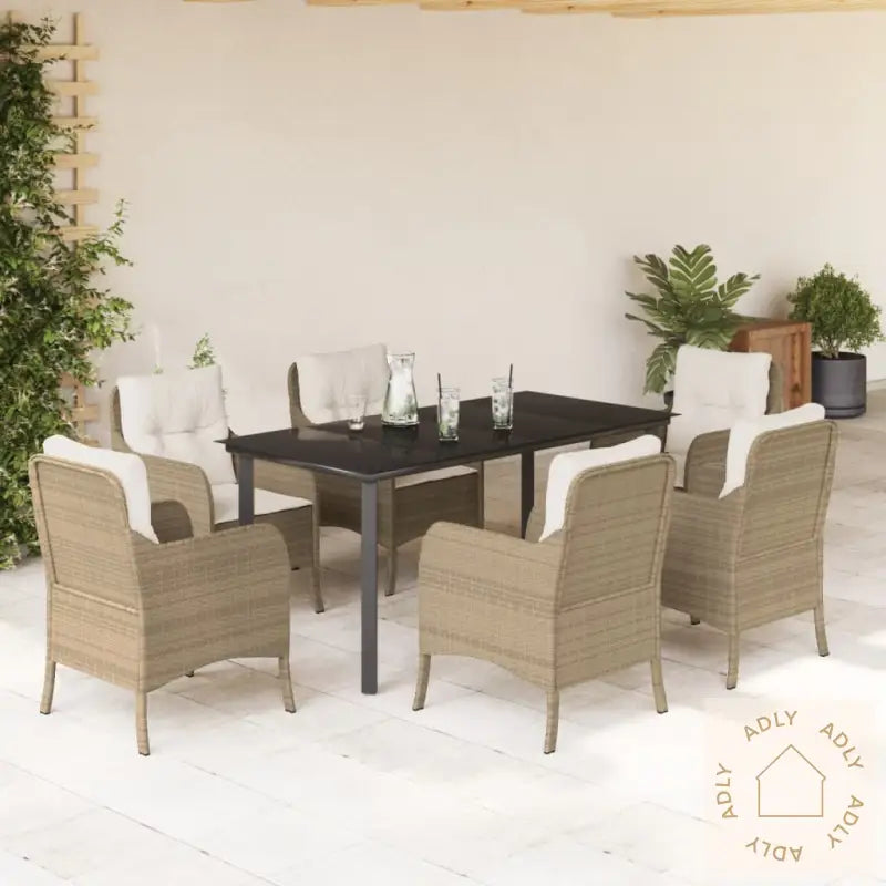Hagespisegruppe Med Puter 7 Deler Polyrotting Beige