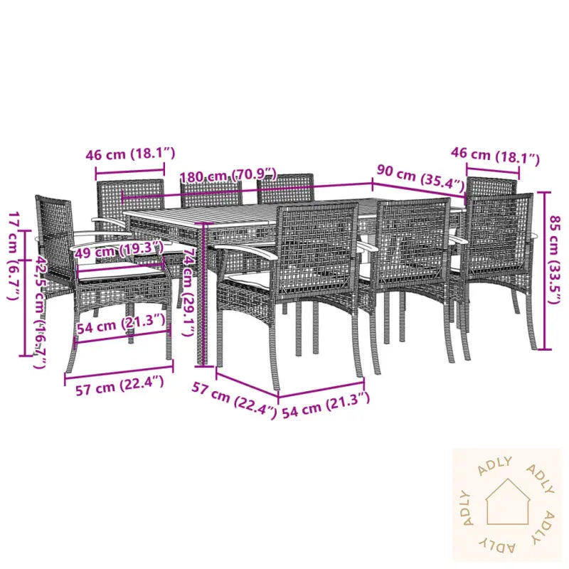 Hagespisegruppe Med Puter 9 Deler Polyrotting Beige
