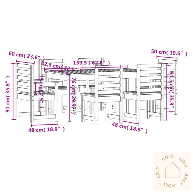 Hagespisestue 7 Deler Hvit Heltre Furu