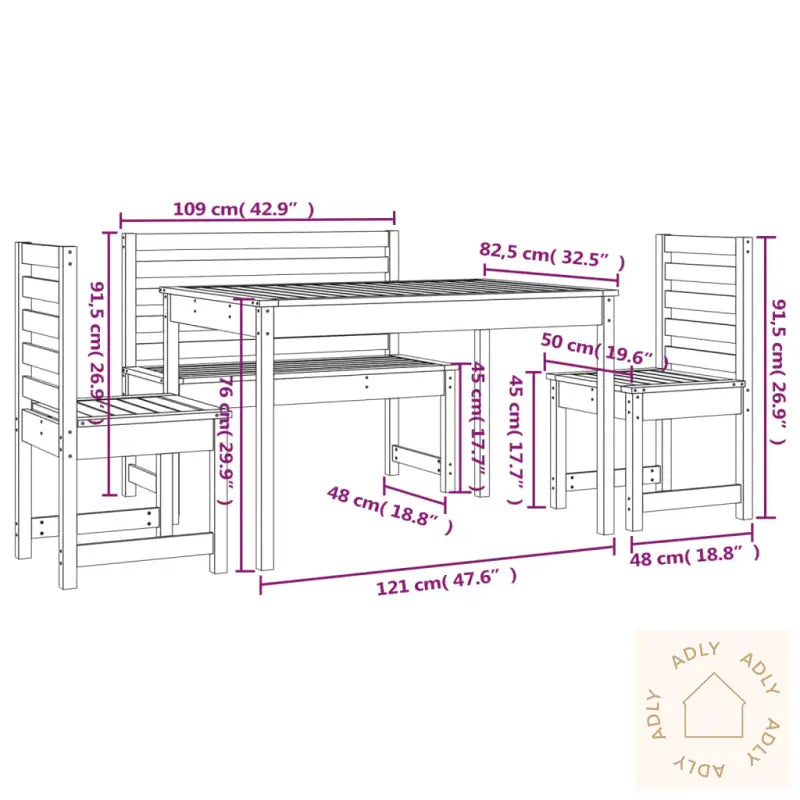 Hagespisestue 4 Deler Hvit Heltre Furu