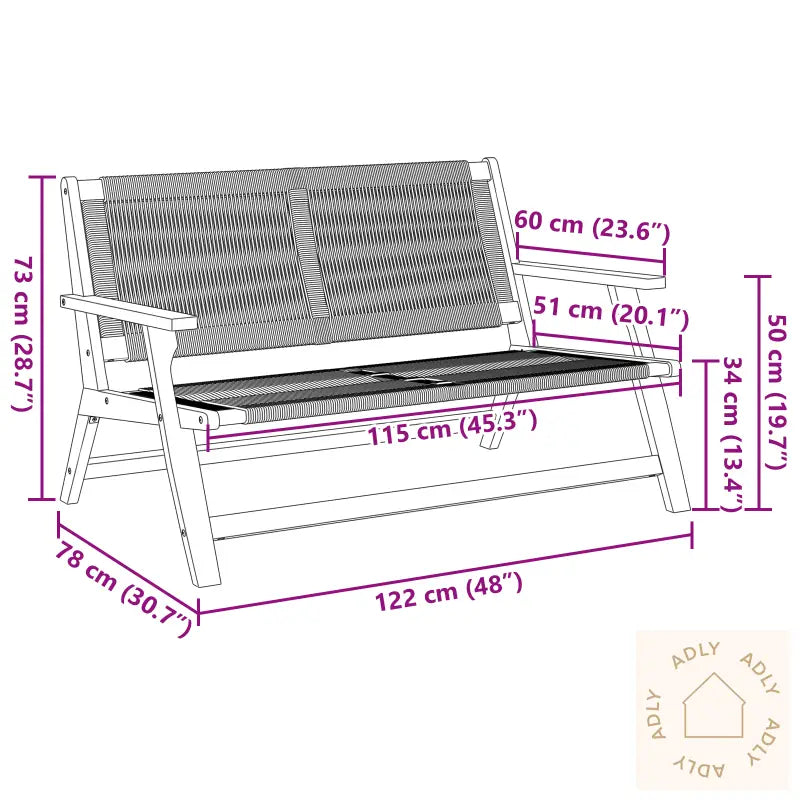 Hagebenk Svart 76X122X73 Cm Solid Akasietre