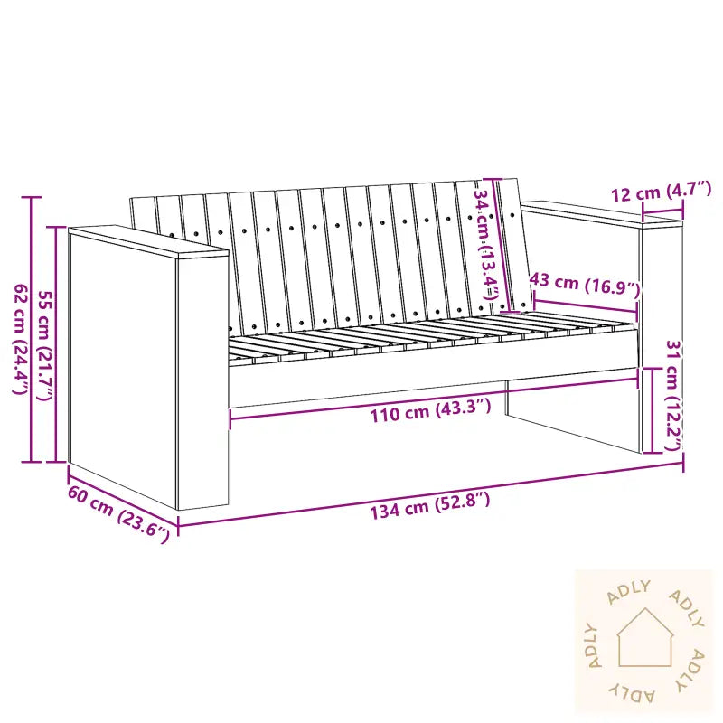 Hagesofa 2-Seter 134X60X62 Cm Solid Tre Furu