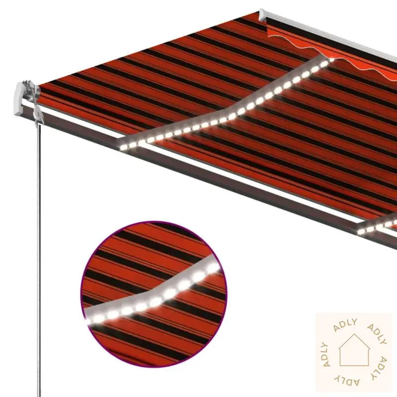 Manuell Uttrekkbar Markise Med Led 350X250 Cm Oransje Og Brun