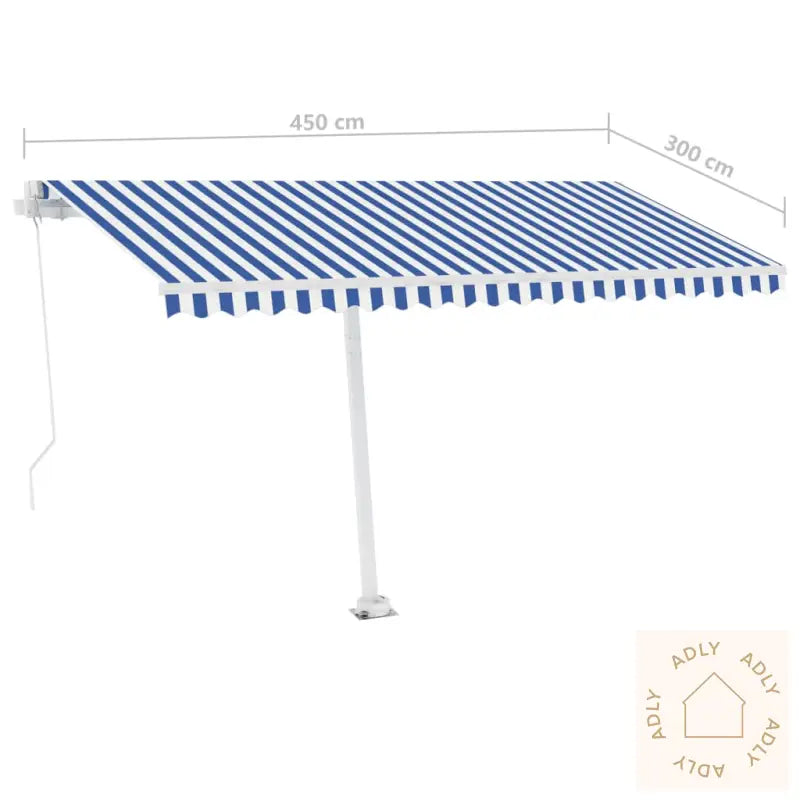 Manuell Uttrekkbar Markise Med Led 450X300 Cm Blå Og Hvit